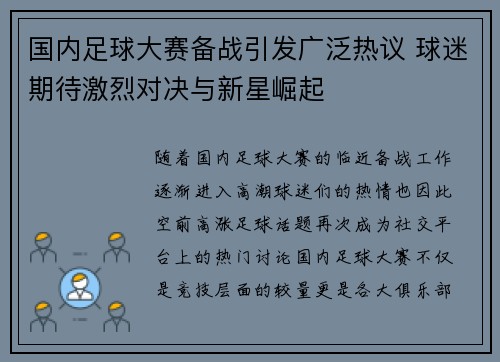 国内足球大赛备战引发广泛热议 球迷期待激烈对决与新星崛起